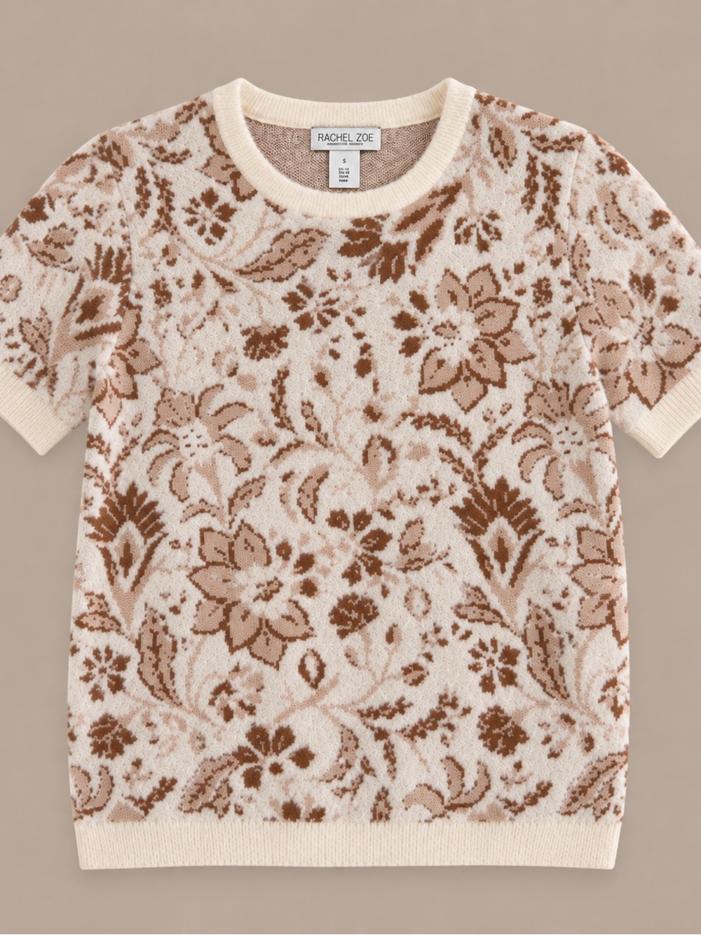 Rachel Zoe Cream & Brown Floral Knit Tee
